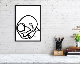 Woman Bent Down Minimalist Line Art Print | three sizes | frame option | Mothers Day Gift | Female Body Line Art