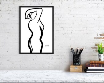 Woman Raised  Minimalist Line Art Print | three sizes | frame option | Mothering Sunday Gift | Female Body Line Art