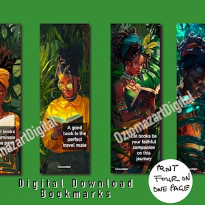 Jungle Black Girl Bookmarks: Set of 4 Printable Book Lover Gifts (Digital Download)