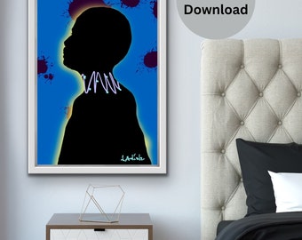 Wall art | Male African Silhouette - Blue | Printable Digital Download