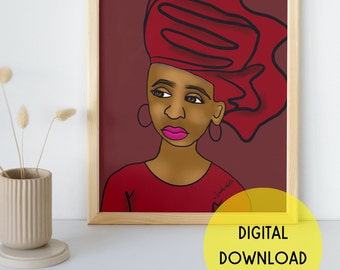 Tribal african printable wall art - red JPEG PNG | bday gifts for her | digital print | instant download | wall decor | african american