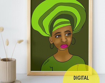 Tribal african printable wall art - green JPEG PNG  | bday gifts for her | digital print | instant download | wall decor | african american