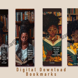 Black Women Reading Bookmarks: Library Art, Book Lover Gift (Set of 4) (Digital Download)