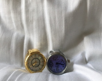 Silver and Gold Effect Watch Ring, Adjustable, Vintage, Retro, Y2K, Very Cute, Silver Ring, Chunky Statement Ring, Clock Ring