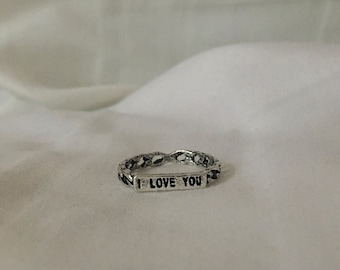 I Love You Word Design Vintage Silver Ring, UK Size K, Very Cute, Vintage, Retro, Y2K, Stackable Ring, Friendship Ring, Gift