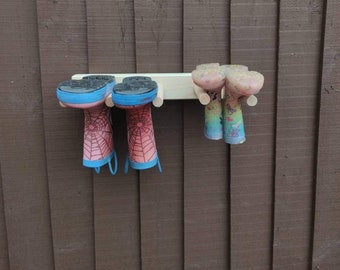 OAK WAXED Welly wellington wellies wooden rack boot holder wall mounted shoe storage entryway holder porch organiser garden organiser