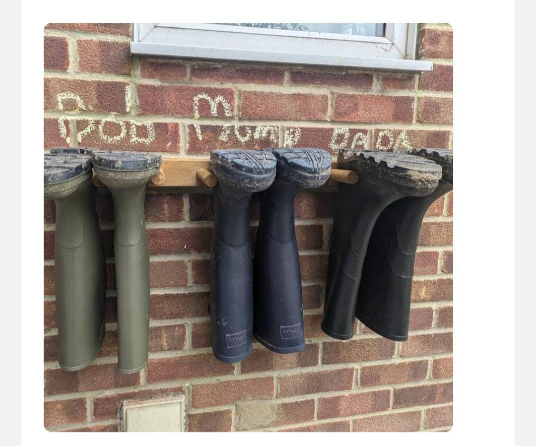 Oak Waxed Welly Rack, Wellington Wellies Wooden Rack Boot Holder Wall ...