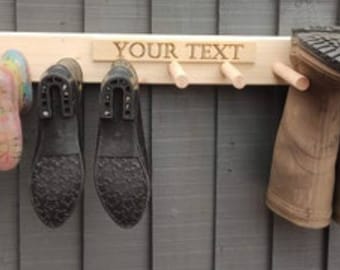 OAK WAXED Personalised Welly wellington wellies wooden rack boot holder wall mounted shoe storage entryway holder porch organiser