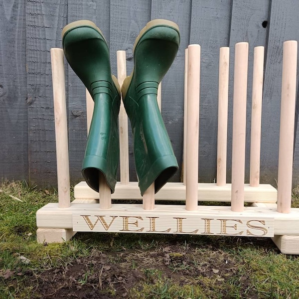 OAK WAXED Personalised welly Wellington boot wooden stand storage wellies rack outdoor shoes organiser porch storage entryway cabinet holder