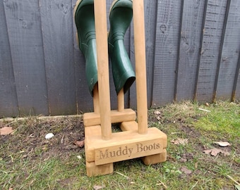 OAK WAXED Personalised welly Wellington boot wooden stand storage wellies rack outdoor shoes organiser porch storage entryway cabinet holder