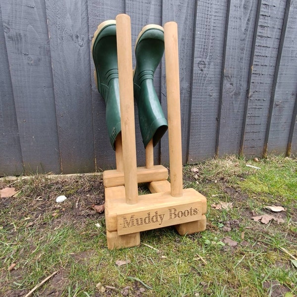 OAK WAXED Personalised welly Wellington boot wooden stand storage wellies rack outdoor shoes organiser porch storage entryway cabinet holder