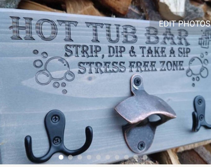 Personalized Adult Hot Tub Wooden Sign - Gift Idea For Beach Girl/Friends - Our Hot Tub Our Rules main image 1