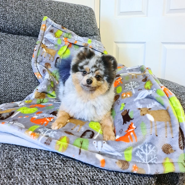 Cuddle fleece forest animal blanket, cuddle fleece Dog or puppy blanket, super soft dog blanket, two layer fleece dog blanket, dog accessory