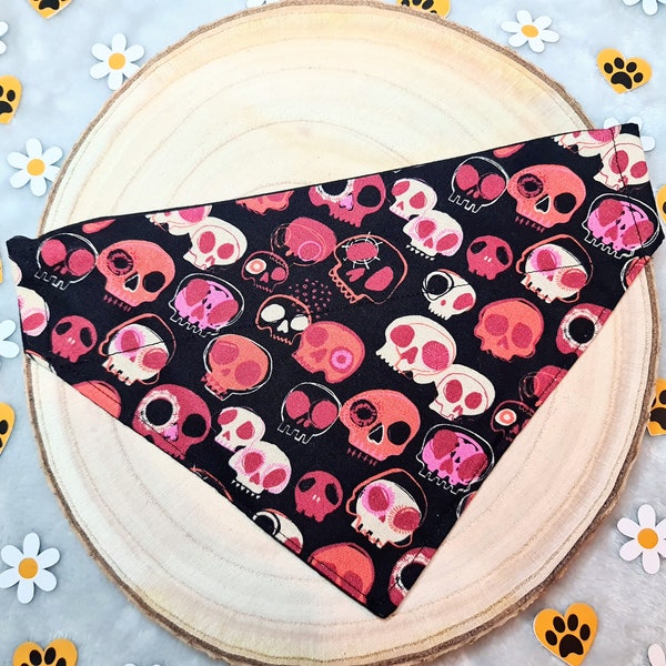 Halloween over collar dog bandana, black & red skulls dog bandana, puppy bandana, black dog or puppy bandana, Halloween dog puppy accessory