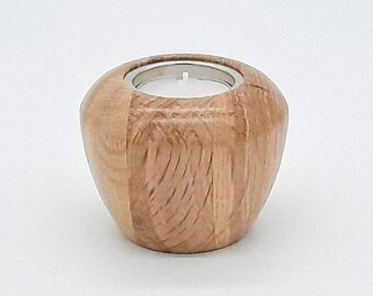 Contemporary wooden tealight holder hand-turned in Oak