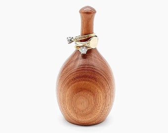 Elegant wooden ring stand hand-turned in exotic Masasa wood