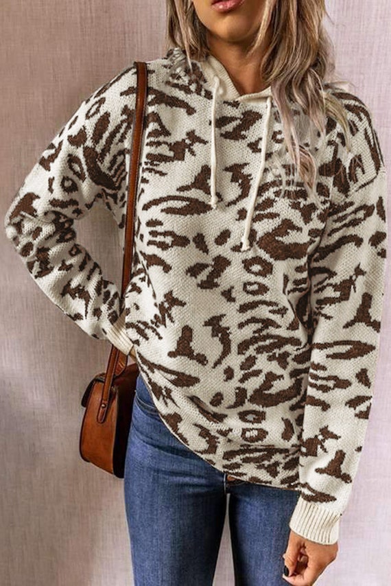 Large Leopard Print Long Sleeve Hooded 