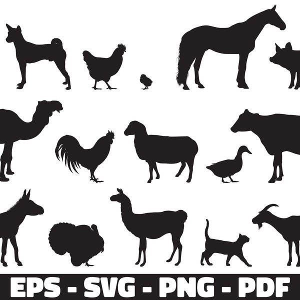 Set of Domestic Animals silhouette svg, Domestic animals collection svg, animals silhoeutte for cricut svg, png ,Domestic animals graphic