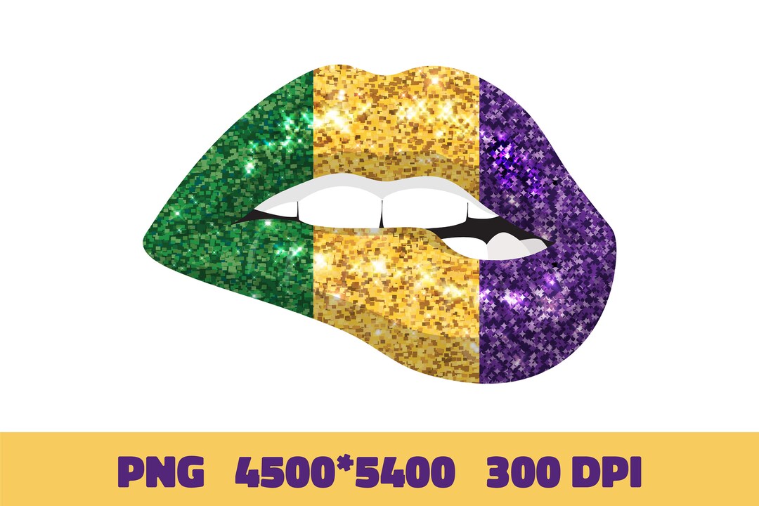 Mardi Gras Glitter Lips With Purple Gold and Green PNG, Fat Tuesday Png