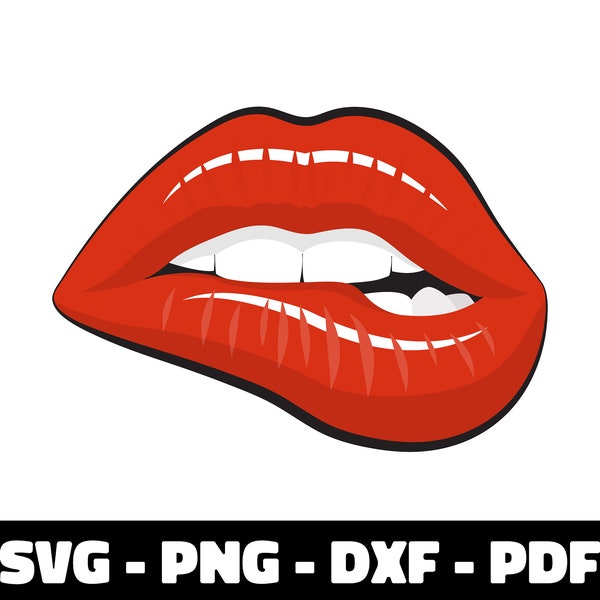 Red lips svg cut file cricut, lip bite svg, biting lips svg, kiss clipart, lips graphic, Teeth biting tongue svg, Valentine lips svg, png