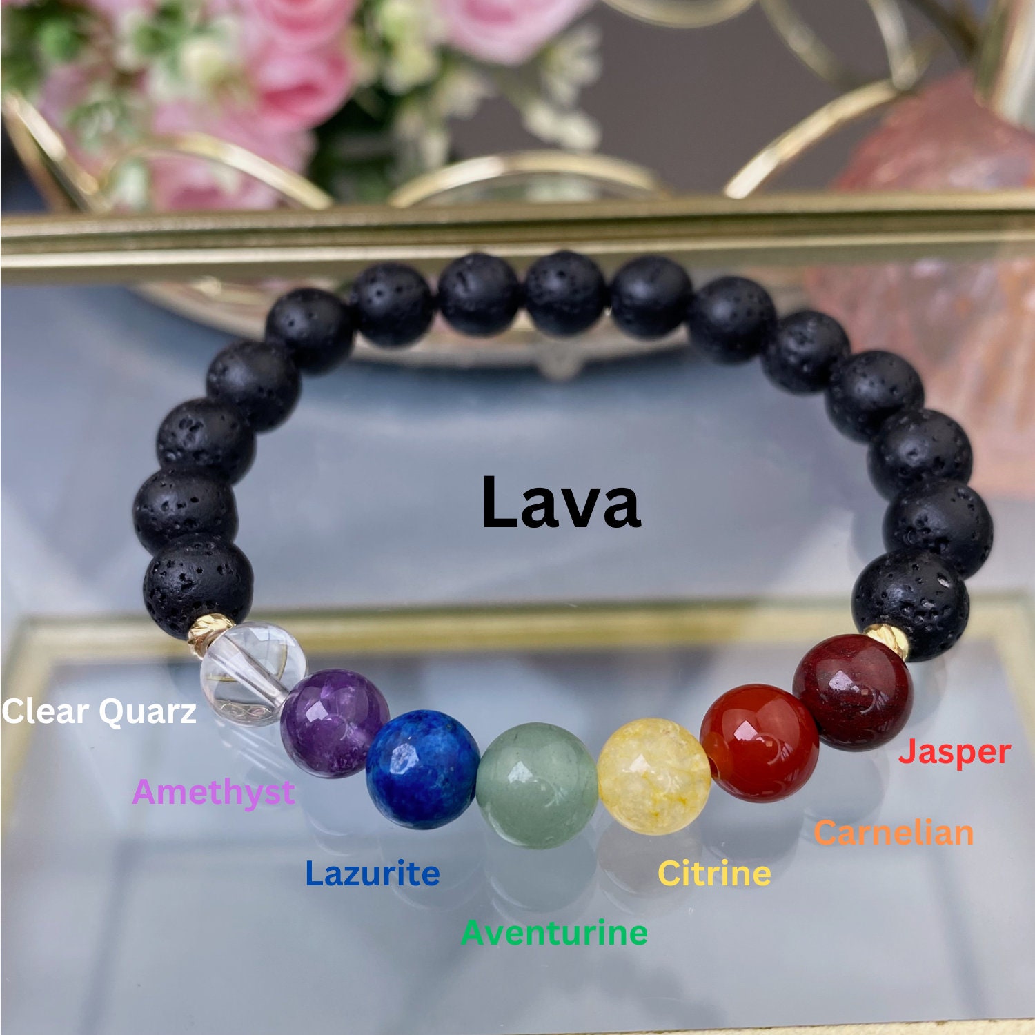 Bracciale Dei Sette Chakra In Pietre Naturali Da 8 Mm Elasticizzato - Foto 3