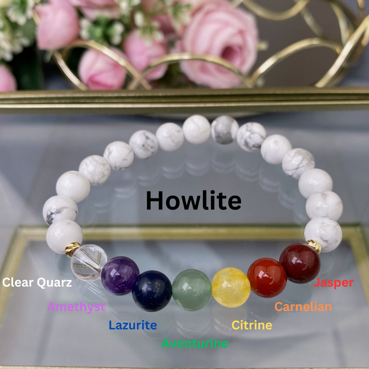 Bracciale Dei Sette Chakra In Pietre Naturali Da 8 Mm Elasticizzato - Foto 8