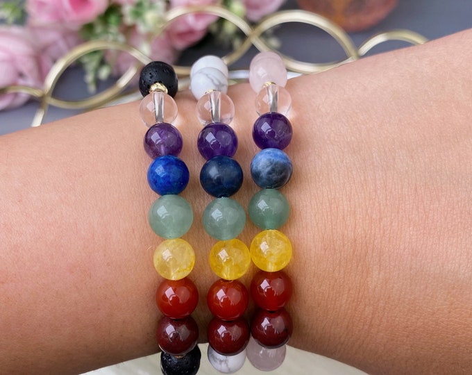 7 chakra bracelet. High quality semi-precious stones, 8mm,16-20cm. Spiritual healing chakra. Handmade with love.