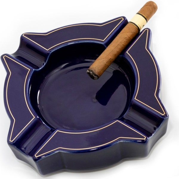 ROGOZ Ceramic Cigar Ashtray, Durable Solid 4 Slot Cigar Holder, Large Heavy Outdoor Glass Cigar Ash Tray For Patio, Unique Design Ashtrays
