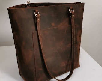 Shopper, tote bag made of cowhide, shopper with cosmetic bag and key ring