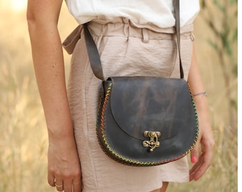 Leder Handtasche, Handgenäht, Vintage, Braune Lederhandtasche für Damen, Rindleder, Umhängetasche