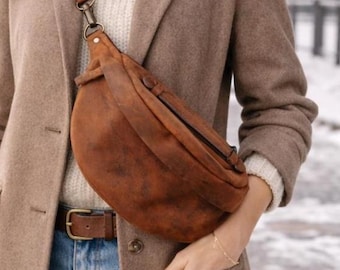 Bum bag, Bauchtasche,  Umhängetasche , Gürteltasche mit LEDERGURT, Crossbody bag, , gift for her,