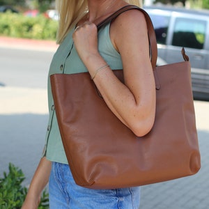 Cowhide shopper, leather tote bag, women's shoulder bag, leather tote bag