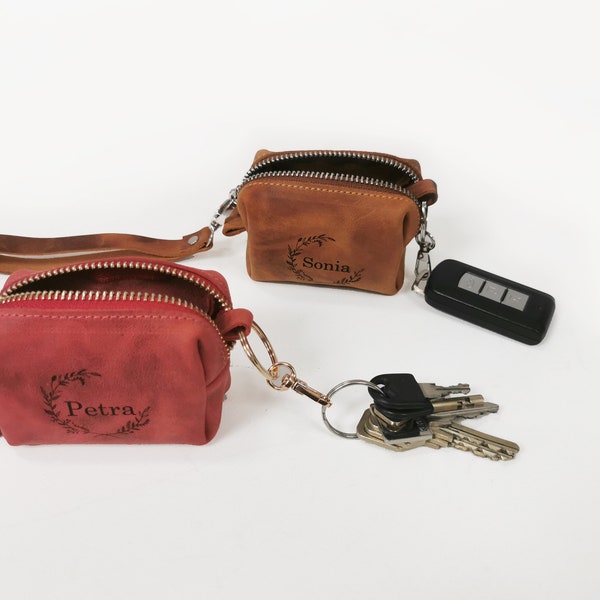 Schlüsseletui, Hundekotbeutelhalter, Schlüsselanhänger, Mini Portemonnaie, Lederetui, personalisiertes Geschenk, Kabel-Tasche