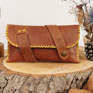 Leder Tabaktasche pflanzlich gegerbt, Handgenähter Echtleder Tabakbeutel, Drehertasche, Vintage