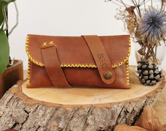 Leather tobacco pouch vegetable tanned, hand-stitched genuine leather tobacco pouch, rolling bag, vintage