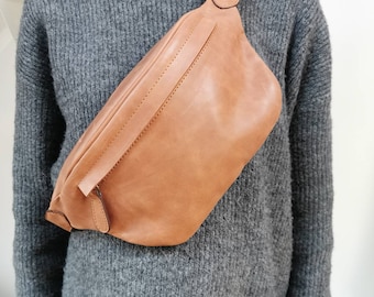 Sac ventre en cuir, sac banane, sac ventre en peau de vache maxi, sac à bandoulière, sac ceinture avec bracelet en cuir, sac crossbody, cadeau de Noël