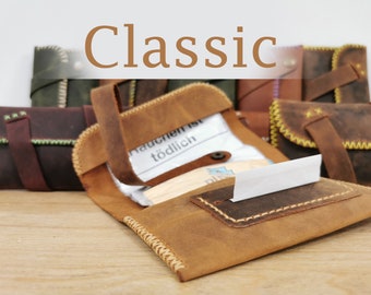 Leather tobacco pouch vegetable tanned, hand-stitched genuine leather tobacco pouch, rolling bag, vintage