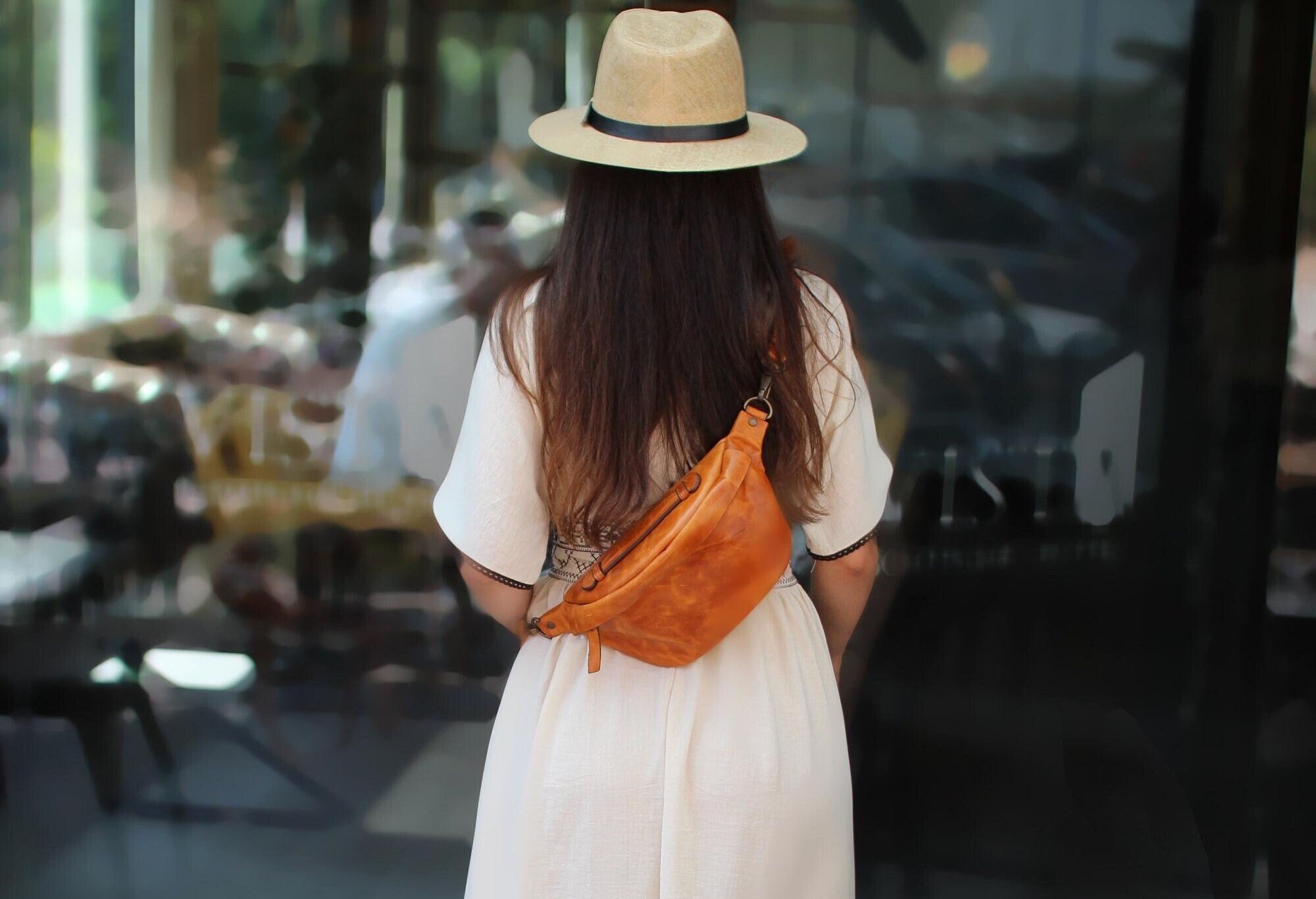 Bum bag, fanny pack, shoulder bag, belt bag with LEATHER STRAP, crossbody bag, gift for her,