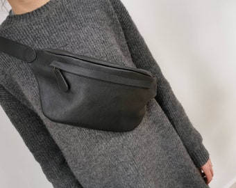 Leather belly bag, fanny pack, belly bag maxi cowhide leather shoulder bag crossbody bag belt bag with leather strap, crossbody bag