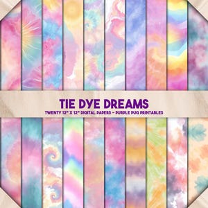 Tie Dye Dreams - Nahtloses, pastellfarbenes digitales Papierpapier, weiche Spiraltexturen, verträumte Regenbogenhintergründe für Journale, sofortiger Download
