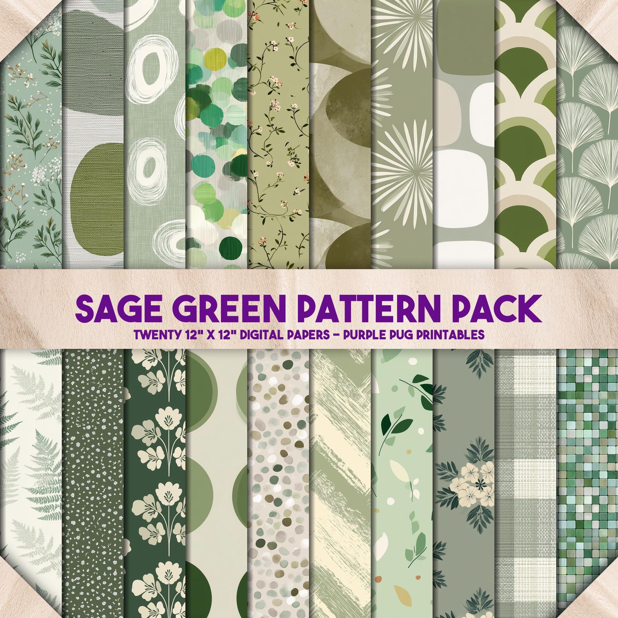 Sage Green Pattern Pack - Seamless Sage Green Digital Paper Pack ...