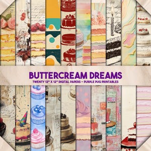 Buttercream Dreams - Cake Junk Journal Paper Pack, Vintage Bakery Collage, Pastel Ephemera, Printable Sweets, Instant Download