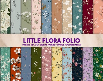 Little Flora Folio - Nahtloses Vintage florales digitales Papier, Junk Journal Kit für Scrapbooking, Cottagecore, Scrapbooking