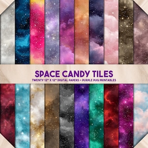 Rymdgodisplattor - Sömlöst digitalt galaxpapper, nebulosatexturer, kosmiska bakgrunder, stjärnhimmelpapper, skräpjournal, omedelbar nedladdning