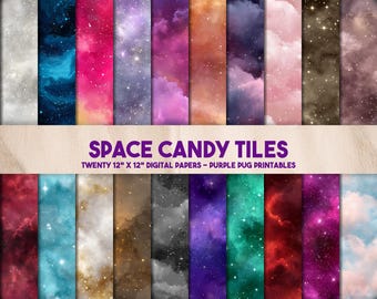 Space Candy Tiles- Seamless Galaxy Digital Paper, Nebula Textures, Cosmic Backgrounds, Starry Sky Papers, Junk Journal, Instant Download