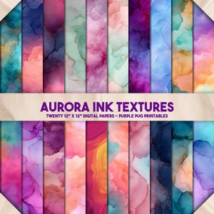 Aurora-inktstructuren - naadloos alcoholinkt digitaal papier, ombre-achtergronden, aquareltextuur, ongewenste dagboekpagina's, Instant Download