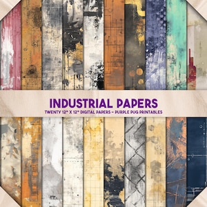 Industrial Papers - Industrial grunge digital paper pack, rusty factory textures, junk journal backgrounds, printable ephemera sheets