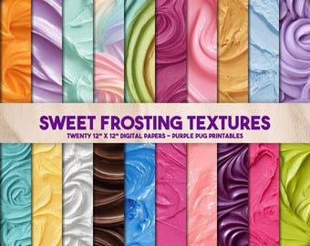 Sweet Frosting Textures - Seamless candy icing textures, frosting digital paper, piped swirl backgrounds, dessert printables, party papers