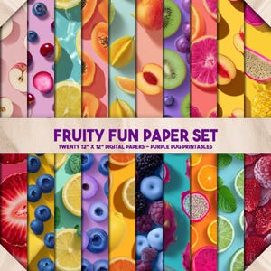 Papel digital con frutas y diversión: papel digital fotorrealista sin costuras, con patrones coloridos de bayas y cítricos, fondos imprimibles de verano.