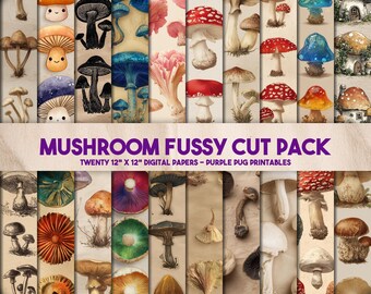 Mushroom Fussy Cut Pack - Printable mushroom fussy cuts for junk journaling, scrapbooking, cottagecore crafts, collage sheets, stickers